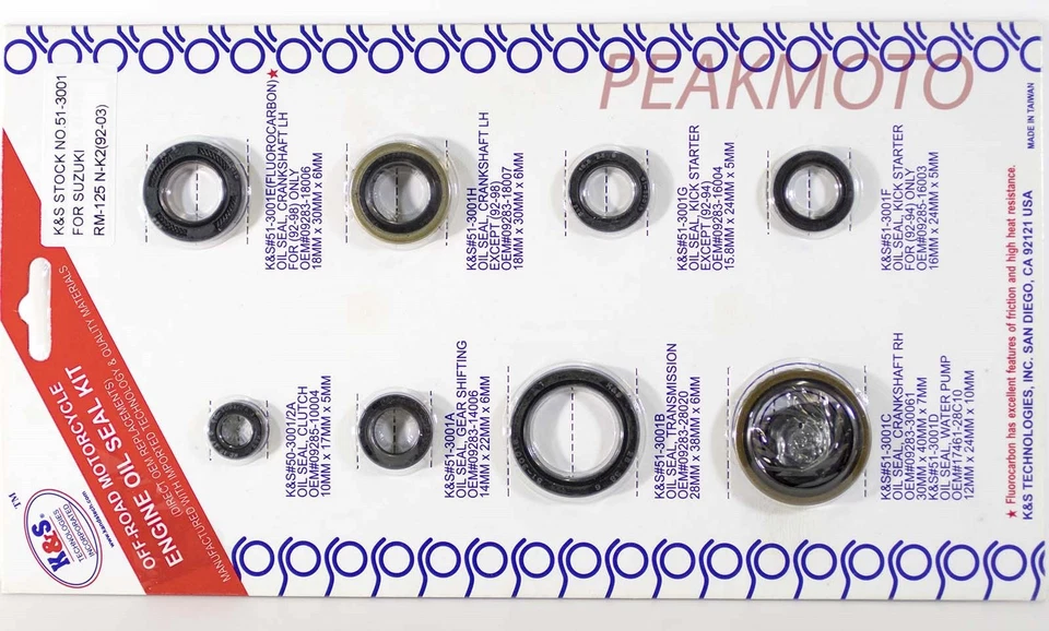 Suzuki RM125 1992-2003 K&S Technologies - 51-3001 - Engine Oil Seal Kit - Image 1 of 1