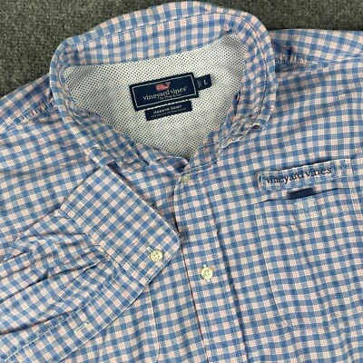 Camisa grande Vineyard Vines Harbor azul rosa a cuadros nailon poliéster ventilada para hombre Foto 1 de 4