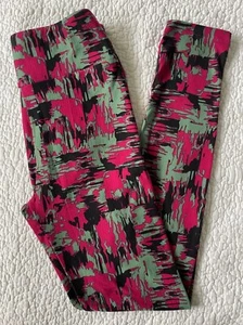 LuLaRoe Leggings OS Green Magenta Black Abstract Camo 2016 Print - Picture 1 of 2