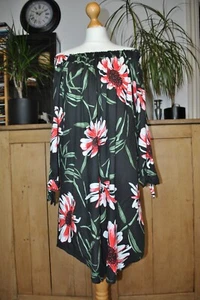 Vestido Piano C Negro Floral Hombro Descubierto M/L - Hecho en Italia - Elegante Femenino - Imagen 1 de 17