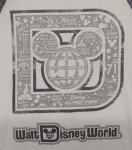 Disney Parks Walt Disney World Women's XS Graphics 3/4 Sleeve T Shirt Gray White - Picture 1 of 5