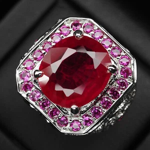 Glamorous Pigeon Blood Ruby 13.02Ct 925 Sterling Silver White Gold Plated Rings  - Picture 1 of 8