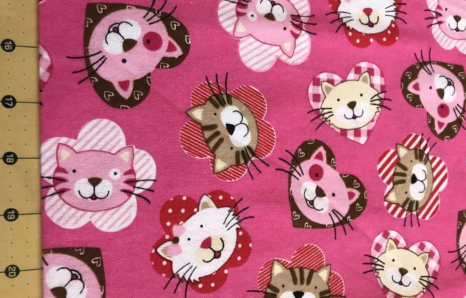 Cats Pink 34” X43” Flannel Fabric #1915 - Image 1 of 1