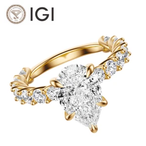 IGI 3.02 CT F VS1 Pear Cut Lab Grown Diamond Engagement Ring 14K Yellow Gold - Picture 1 of 2