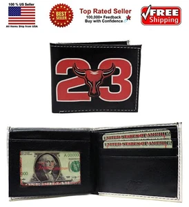 Cartera plegable plegable de cuero negro y rojo 23 BULLS - Imagen 1 de 6
