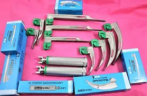 Fiberoptic Laryngoscope Mac + Miller EMT Anesthesia Combo SET 9 BLADES 2 HANDLES - Picture 1 of 1
