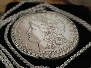 Americana 1886 New Orleans mint Morgan SILVER DOLLAR Pendant 24" 925 Chain