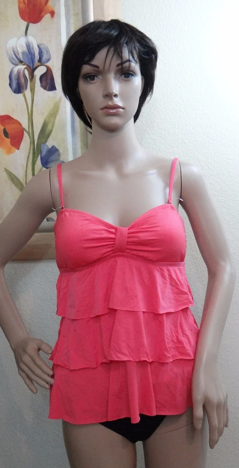 KENNETH COLE rosa/verde o púrpura nivel volante correa tankini natación top e inferior, M, L Foto 1 de 1