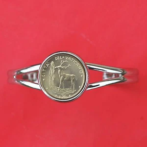 1970 Vatican 20 Lire BU Unc Coin Silver Plated Cuff Bracelet NEW - Red Deer - Picture 1 of 5