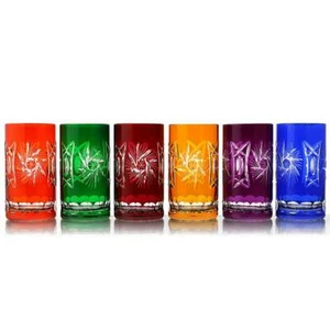 Longdrinkglas Schleuderstern 340ml Trinkbecher Bleikristall geschliffen bunt - Bild 1 von 13