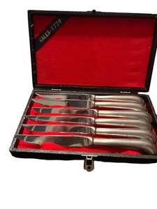 VINTAGE EALES 1779  6 Pc STEAK KNIFE SET STAINLESS STEEL In CASE - Picture 1 of 8