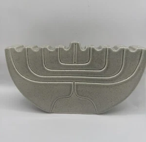 Lapid Pottery Hanukkah Lamp Menorah c1950s Israel Judaica Brown Speckles Blue - Picture 1 of 10