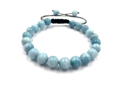 Pulsera Macramé Ajustable Unisex A1 AGUAMARINA NATURAL TEÑIDA Piedras Preciosas 8mm Cuentas Foto 1 de 3