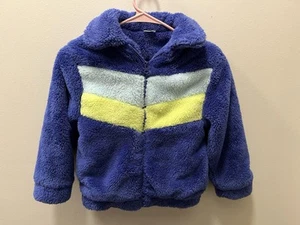 Girls Size Medium (7/8) Midnight Blue Baby Blue & Lime Green Fleece Jacket - Picture 1 of 4
