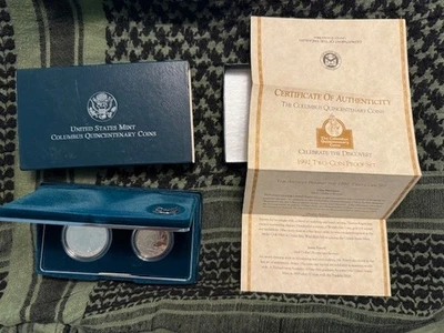 1992 Columbus Quincentenary Proof  US Mint Silver Dollar BU Coin With Box - Image 1 of 4