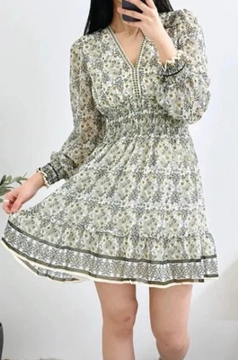 Max Studio Dress Womens Large Colorful Geometric Floral Smocked Waist Feminine - Image 1 of 4