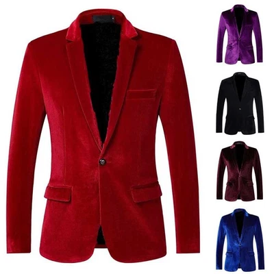 Men Velvet Wedding Coat Casual Suit Jacket Blazer Solid Color Business Look - Image 1 of 4