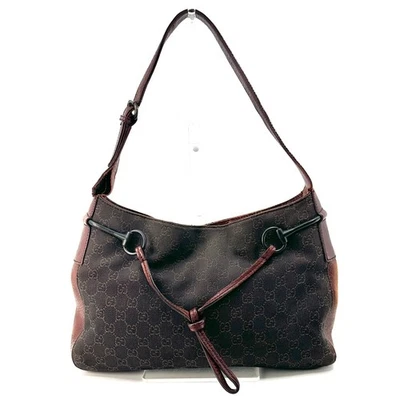 Auténtico Bolso de Hombro Gucci Horsebit Marrón Oscuro Lona y Cuero GG Foto 1 de 4