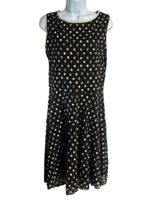 Vestido midi negro dorado metálico a lunares sin mangas Tiana B talla 8 - Imagen 1 de 7