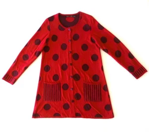 Gudrun Sjoden Moroccan Cotton Red+Wine Dot+Stripe Long Cardigan Coat w/Pockets S - Picture 1 of 13