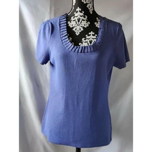 Cable & Gauge Damen Strick Rüschen Ausschnitt Kurzarm Top Bluse blau Größe Large - Bild 1 von 10