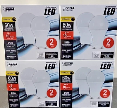 8-PK Feit Bombilla LED Enchufable A19 GU24 Base 10W (60W inc equivalente) Regulable 800 Lúmenes Foto 1 de 4
