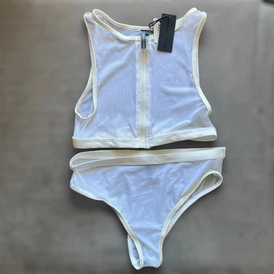 Traje de baño de malla Kendall & Kylie SM playa blanco cintura alta 2 piezas descarado Foto 1 de 4