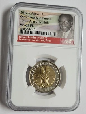 NGC MS 69PL 2017 South Africa 5 Rand Oliver Tambo 100th Anniversary Of Birth  - Image 1 of 2