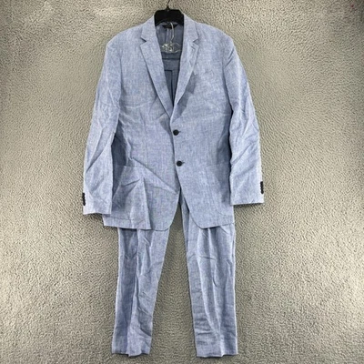Banana Republic Suit Mens 42L Blue Linen 2 Button Tapered Fit Pants 34X34 - Image 1 of 4