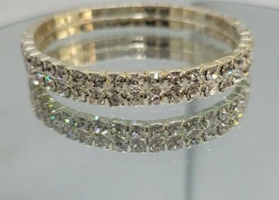 Pulsera de Cristal DOS FILAS Plata Elástica Talla Única ROCKER Motociclista .2 pulgadas Foto 1 de 3