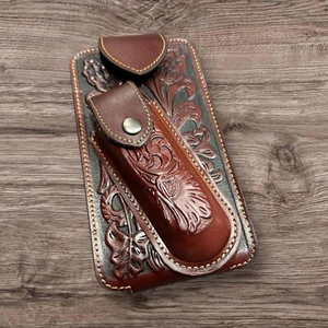 7" FLORAL KNIFE POUCH BELT LOOP & CLIP HOLSTER WESTRN LEATHER UNIVERSAL #EH12308 - Picture 1 of 29