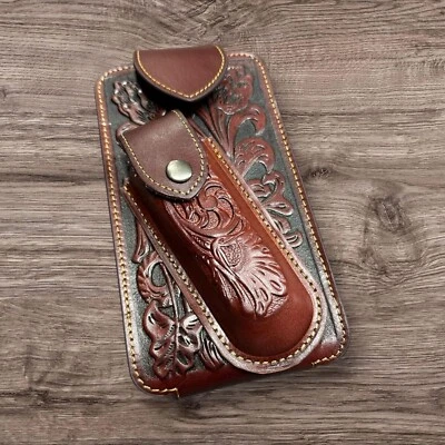 7" FLORAL KNIFE POUCH BELT LOOP & CLIP HOLSTER WESTRN LEATHER UNIVERSAL #EH12308 - Image 1 of 4