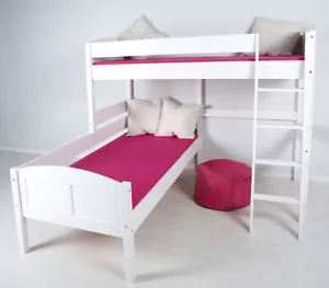 ETAGENBETT AUF ECK L-ETAGENBETT HOCHBETT IDA MASSIV WEISS NEU LILOKIDS - Bild 1 von 3