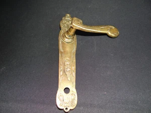 antiker TÜRBESCHLAG, TÜRKLINKE, TÜRDRÜCKER, gem. DRP 1893, Jugendstil, Messing - Bild 1 von 7