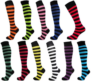 Neuheit Funky gestreifte dick gestreifte KNIEHOHE Socken Damen Größe 4-8  - Bild 1 von 23