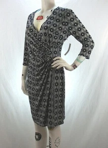 NWT LAUNDRY BY DESIGN WOMENS SZ 10 FAUX WRAP DRESS V NECK BLUE WHITE COCKTAIL - Picture 1 of 8