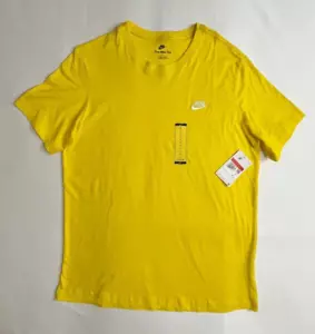 Nike Men's Bright Yellow Crew Neck T-Shirt Nike Futura Logo Sz Large AR4997-718 - Picture 1 of 4