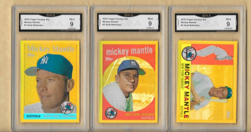 2010 Topps Chrome Mickey Mantle SET of 3 GOLD REFRACTOR GRADED 9 MINT - Image 1 of 1