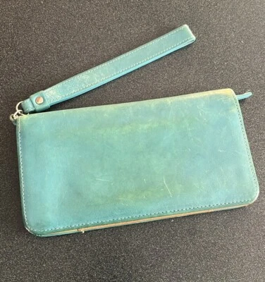 "Cartera tipo muñeca interior de cuero púrpura verde azulado Tusk cierre a presión 7""x3,5""" Foto 1 de 4