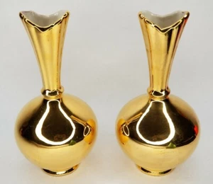 Warranted 22K Gold Ceramic Vase Pair - Picture 1 of 9