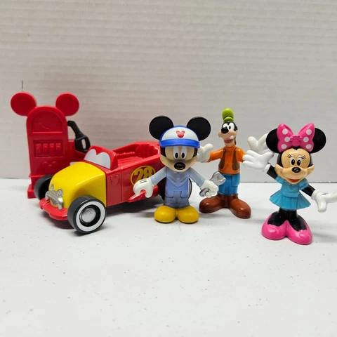 Disney MICKEY MOUSE CLUBHOUSE 2" Figure Lot - Minnie Goofy Mechanic Racer Car Cover
