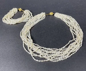 Beautiful Multi Strand Potato Pearl Necklace And Matching Bracelet Ball Clasp - Picture 1 of 9