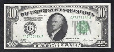 FR. 2002-G 1928-B $10 FRN FEDERAL RESERVE NOTE CHICAGO, IL CHOICE UNCIRCULATED - Image 1 of 2
