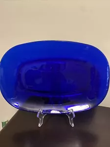 RARE VTG. COBALT BLUE 14” OBLONG CABOCHON SHAPE SERVING PLATTER - Picture 1 of 5