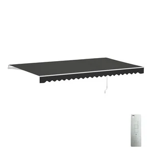 ALEKO Retractable Motorized Home Patio 16 x 10 ft Awning Black Canopy Sunshade - Picture 1 of 13