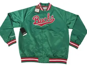 New Milwaukee Bucks Mens Sizes Mitchell & Ness Light Satin Snap Jacket $120 - Picture 1 of 6