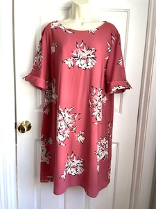 Worthington Dress size XLarge XL Pink White Florals Short Sleeves Lined - Picture 1 of 7