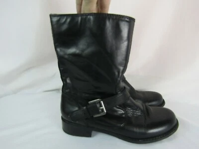 Botas de nieve de invierno Bandolino Tisdale 6 de cuero negras planas a media pantorrilla combate grunge Foto 1 de 4