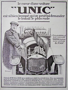 PUBLICITÉ PRESSE 1914 LE COEUR D'UNE VOITURE TORPEDO UNIC CHASSIS 12 HP 4 CYL - Foto 1 di 1