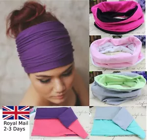 EXTRA THICK WIDE REVERSIBLE STRETCH HEAD WRAP YOGA HAIR HEADBAND LADIES GIRLS - Picture 1 of 23